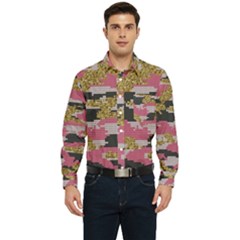 Abstract Glitter Gold, Black And Pink Camo Men s Long Sleeve Pocket Shirt 