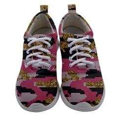 Abstract Glitter Gold, Black And Pink Camo Athletic Shoes by AnkouArts