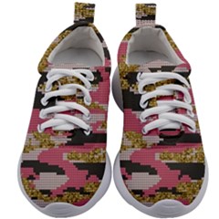 Abstract Glitter Gold, Black And Pink Camo Kids Athletic Shoes by AnkouArts