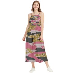 Abstract Glitter Gold, Black And Pink Camo Boho Sleeveless Summer Dress