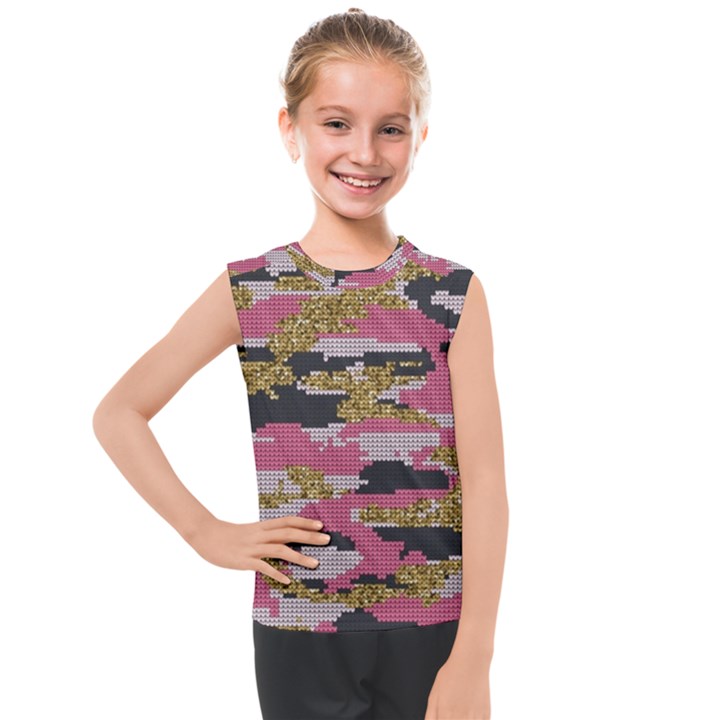 Abstract Glitter Gold, Black and Pink Camo Kids  Mesh Tank Top