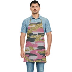 Abstract Glitter Gold, Black And Pink Camo Kitchen Apron by AnkouArts