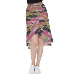 Abstract Glitter Gold, Black And Pink Camo Frill Hi Low Chiffon Skirt by AnkouArts