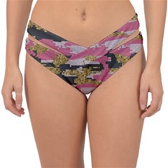 Abstract Glitter Gold, Black And Pink Camo Double Strap Halter Bikini Bottom by AnkouArts