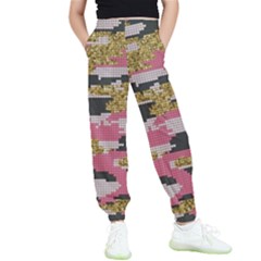 Abstract Glitter Gold, Black And Pink Camo Kids  Elastic Waist Pants