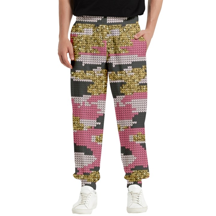 Abstract Glitter Gold, Black and Pink Camo Men s Elastic Waist Pants