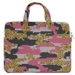 Abstract Glitter Gold, Black And Pink Camo Macbook Pro Double Pocket Laptop Bag (large)