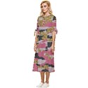 Abstract Glitter Gold, Black and Pink Camo Bow Sleeve Chiffon Midi Dress View2