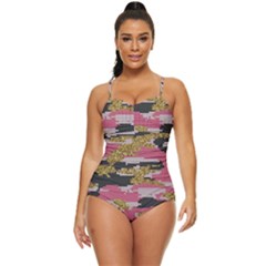 Abstract Glitter Gold, Black And Pink Camo Retro Full Coverage Swimsuit