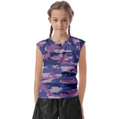 Abstract Purple Camo Kids  Raglan Cap Sleeve Tee