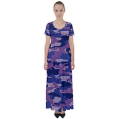 Abstract Purple Camo High Waist Short Sleeve Maxi Dress by AnkouArts