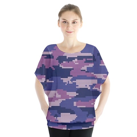 Abstract Purple Camo Batwing Chiffon Blouse by AnkouArts