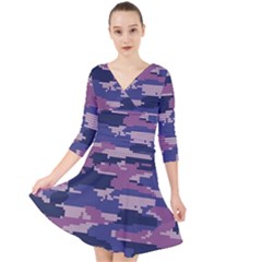 Abstract Purple Camo Quarter Sleeve Front Wrap Dress by AnkouArts