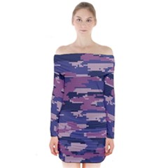 Abstract Purple Camo Long Sleeve Off Shoulder Dress by AnkouArts