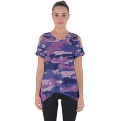 Abstract Purple Camo Cut Out Side Drop Tee by AnkouArts