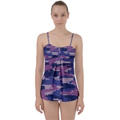 Abstract Purple Camo Babydoll Tankini Set by AnkouArts