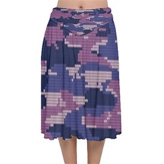 Abstract Purple Camo Velvet Flared Midi Skirt