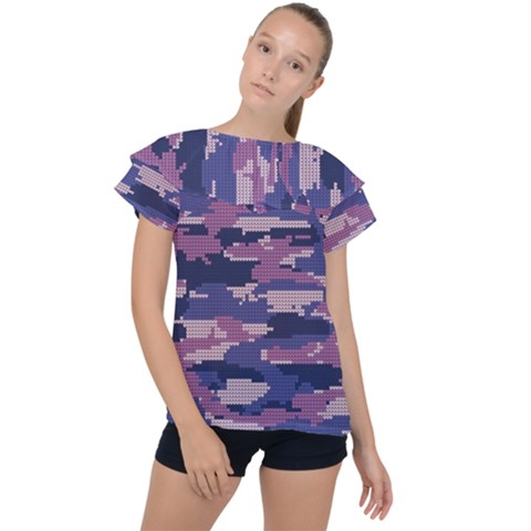 Abstract Purple Camo Ruffle Collar Chiffon Blouse by AnkouArts