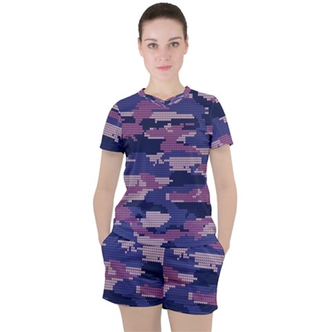 Abstract Purple Camo Women s Tee And Shorts Set by AnkouArts