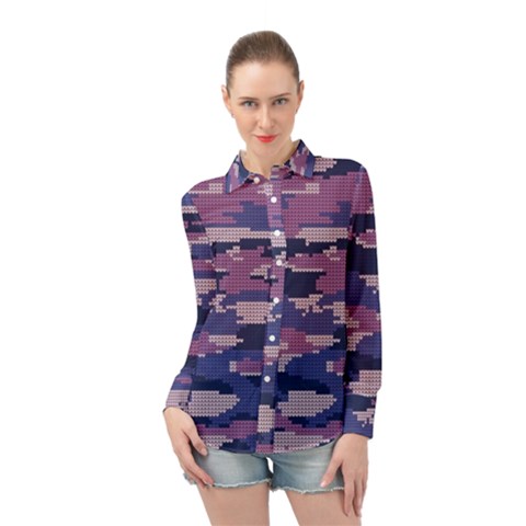 Abstract Purple Camo Long Sleeve Chiffon Shirt by AnkouArts