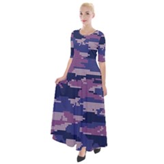 Abstract Purple Camo Half Sleeves Maxi Dress by AnkouArts