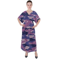 Abstract Purple Camo V-neck Boho Style Maxi Dress by AnkouArts