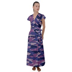 Abstract Purple Camo Flutter Sleeve Maxi Dress by AnkouArts