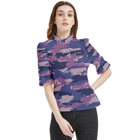 Abstract Purple Camo Frill Neck Blouse by AnkouArts