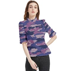 Abstract Purple Camo Frill Neck Blouse