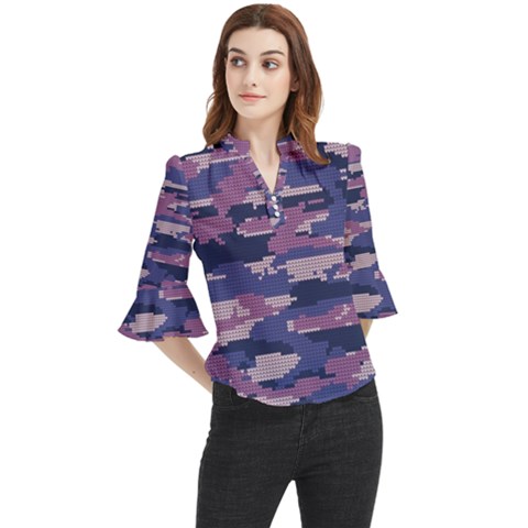 Abstract Purple Camo Loose Horn Sleeve Chiffon Blouse by AnkouArts