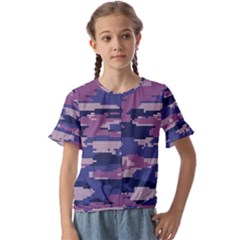 Abstract Purple Camo Kids  Cuff Sleeve Scrunch Bottom Tee