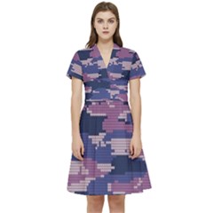 Abstract Purple Camo Short Sleeve Waist Detail Dress by AnkouArts