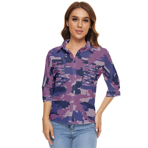 Abstract Purple Camo Women s Quarter Sleeve Pocket Shirt by AnkouArts