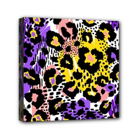 Black Leopard Print With Yellow, Gold, Purple And Pink Mini Canvas 6  X 6  (stretched) by AnkouArts