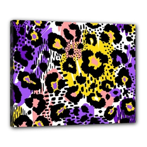 Black Leopard print with yellow, gold, purple and pink Canvas 20  x 16  (Stretched)