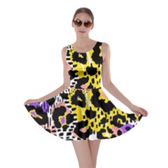 Black Leopard print with yellow, gold, purple and pink Skater Dress