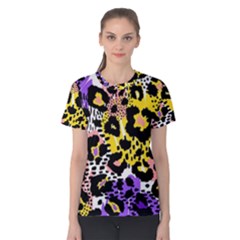 Black Leopard print with yellow, gold, purple and pink Women s Cotton Tee