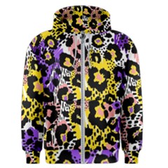 Black Leopard Print With Yellow, Gold, Purple And Pink Men s Zipper Hoodie