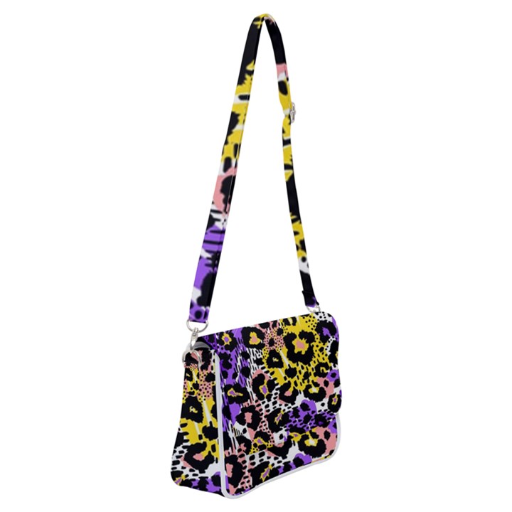 Black Leopard print with yellow, gold, purple and pink Shoulder Bag with Back Zipper