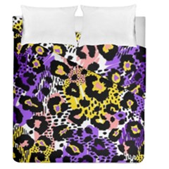 Black Leopard Print With Yellow, Gold, Purple And Pink Duvet Cover Double Side (queen Size) by AnkouArts