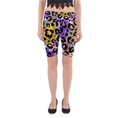 Black Leopard print with yellow, gold, purple and pink Yoga Cropped Leggings