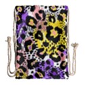 Black Leopard print with yellow, gold, purple and pink Drawstring Bag (Large) View1