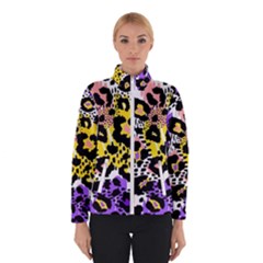 Black Leopard Print With Yellow, Gold, Purple And Pink Winter Jacket