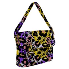 Black Leopard print with yellow, gold, purple and pink Buckle Messenger Bag