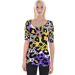 Black Leopard print with yellow, gold, purple and pink Wide Neckline Tee