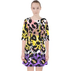 Black Leopard Print With Yellow, Gold, Purple And Pink Pocket Dress by AnkouArts