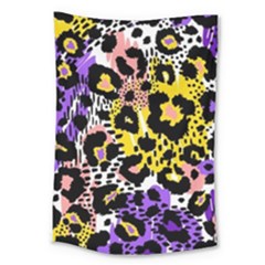 Black Leopard Print With Yellow, Gold, Purple And Pink Large Tapestry