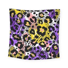 Black Leopard print with yellow, gold, purple and pink Square Tapestry (Small)