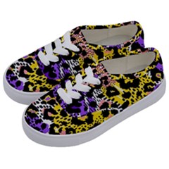 Black Leopard print with yellow, gold, purple and pink Kids  Classic Low Top Sneakers