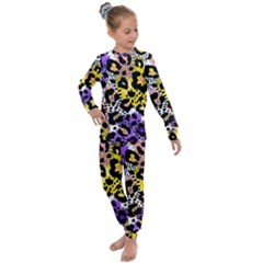 Black Leopard Print With Yellow, Gold, Purple And Pink Kids  Long Sleeve Set 